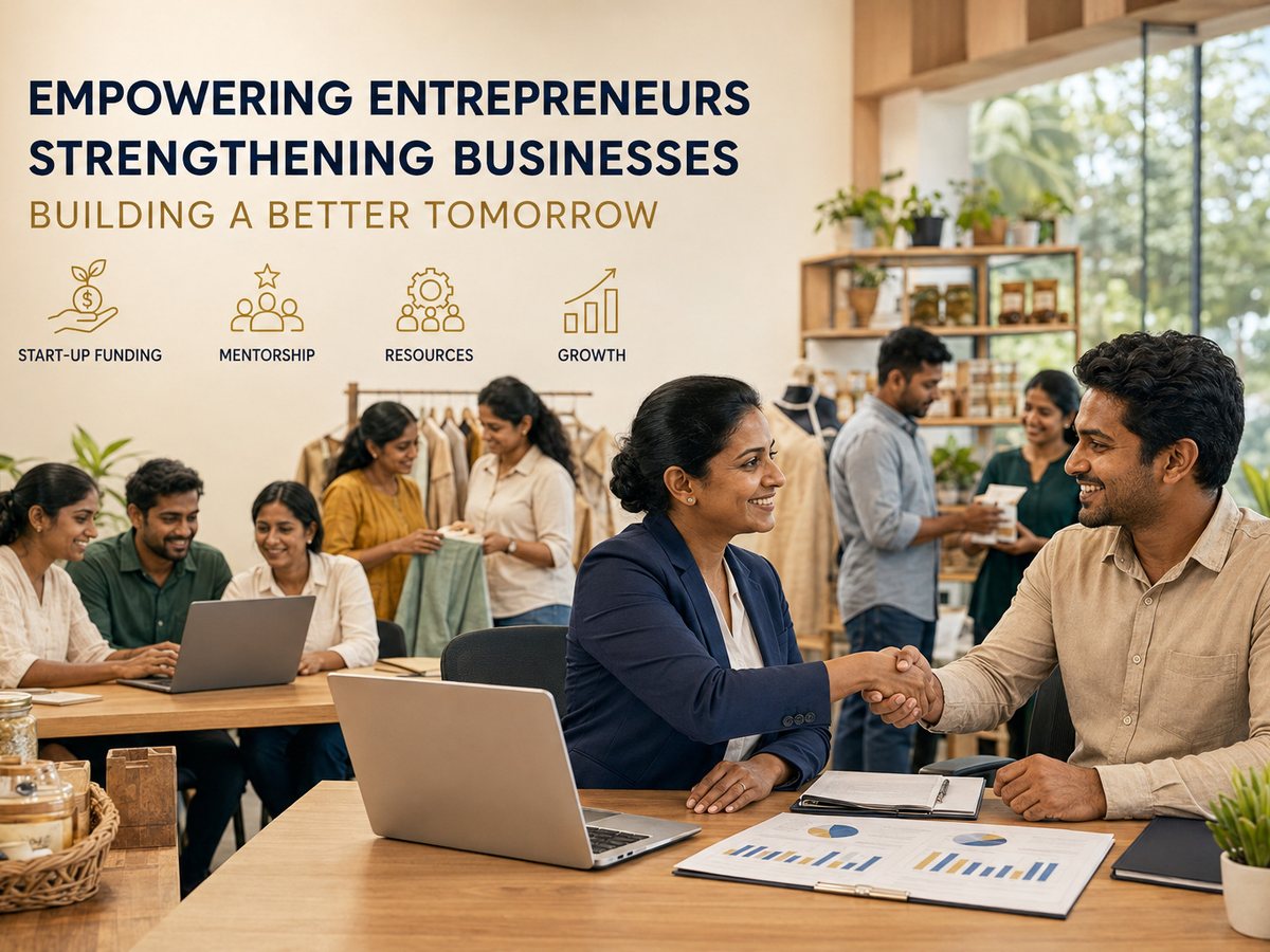 Business mentor and small business owner shaking hands in a store